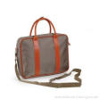 Khaki Womens Laptop Satchel Nylon Bag with Leather Handles